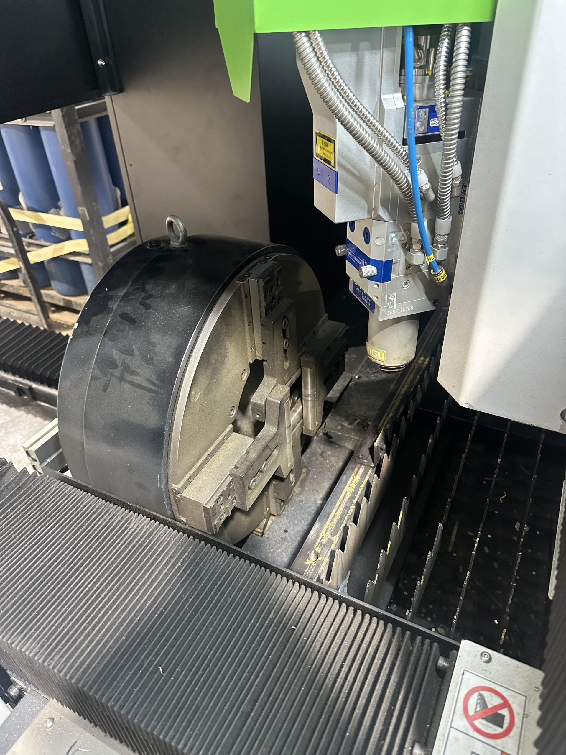Close up of Bescutter Laser tube cutter at Foothills fabrication